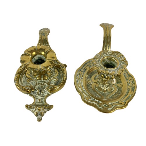 309 - 2 vintage ornate brass candleholders. 23cm