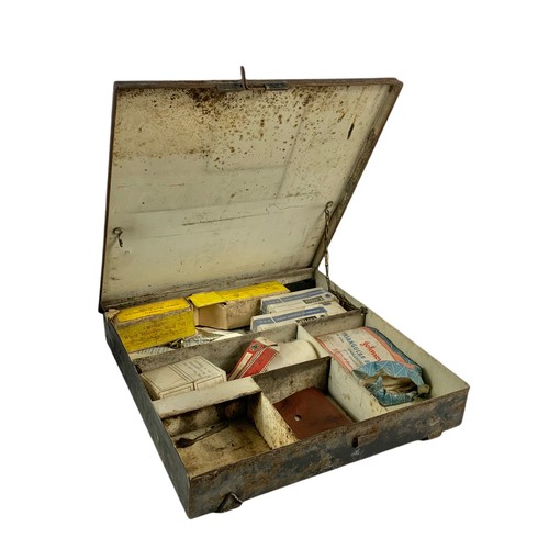 313 - Vintage Romac first aid box and a vintage metal storage box. 27x33cm