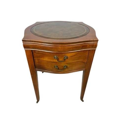 1022 - Vintage leather top side table with drawer. 54x54x64.5cm