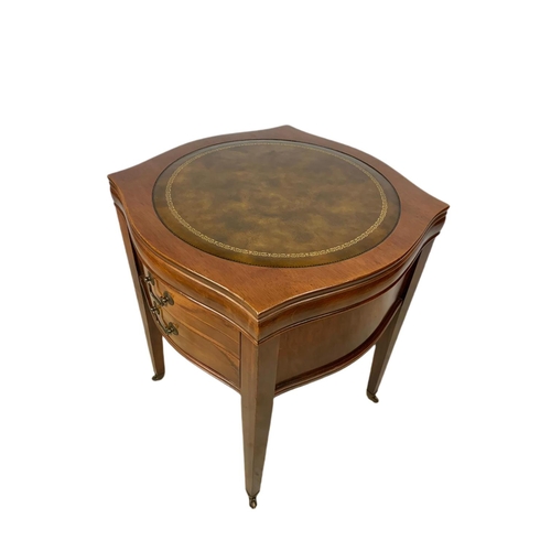 1022 - Vintage leather top side table with drawer. 54x54x64.5cm