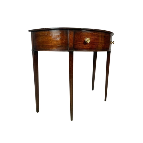 1033 - Georgian mahogany hall moon console table with drawer. 93x45x76cm