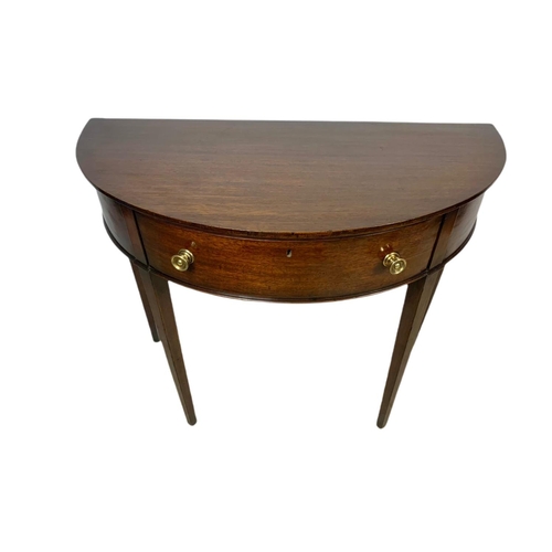 1033 - Georgian mahogany hall moon console table with drawer. 93x45x76cm