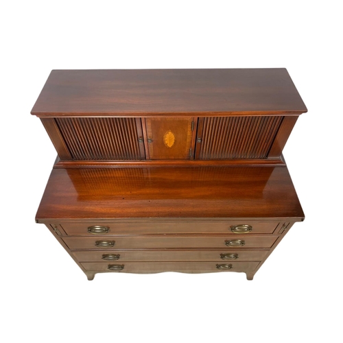 1040 - Vintage Georgian style inlaid mahogany fold out writing chest. 97.5x52x104cm.