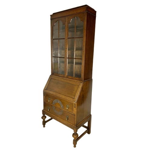 1066 - Vintage oak bureau bookcase. 83x45x205cm