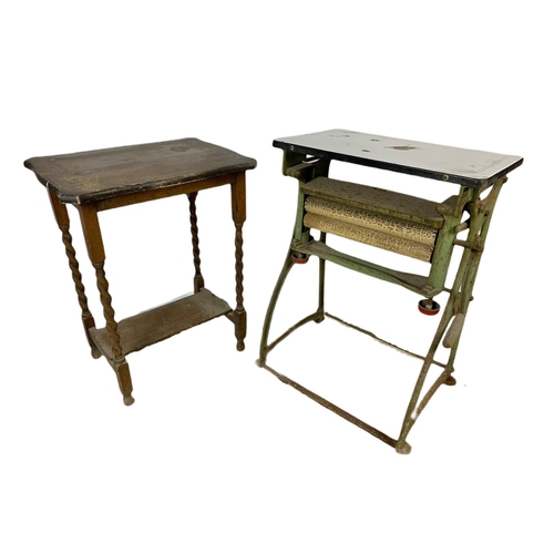 1140 - 1950’s mangle and a vintage twist leg window table. 59x36x78cm