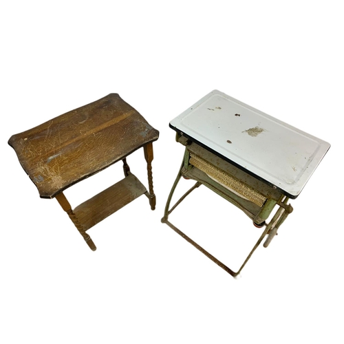 1140 - 1950’s mangle and a vintage twist leg window table. 59x36x78cm