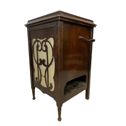 1141 - Early 20th century gramophone, a vintage twist leg painted window table and a nest of tables.