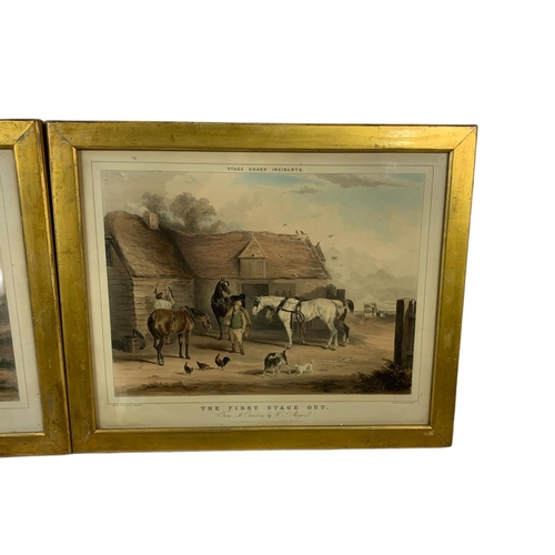 325 - 2 Edwardian gilt framed Georgian style prints. 53x44cm