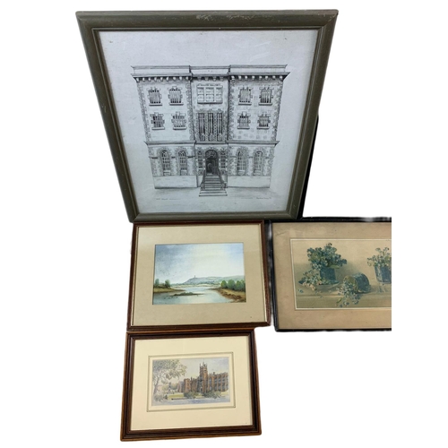 343 - Quantity of prints and a watercolour painting by Fred McMillan of Scrabo Tower. 2 Norther Ireland th... 