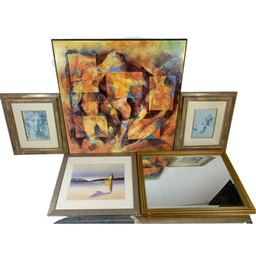 508 - Quantity of prints and 2 mirrors. Largest 100x100cm