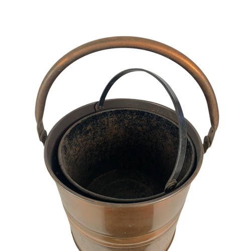 355 - Vintage copper coal bucket and companion set. 33x35cm