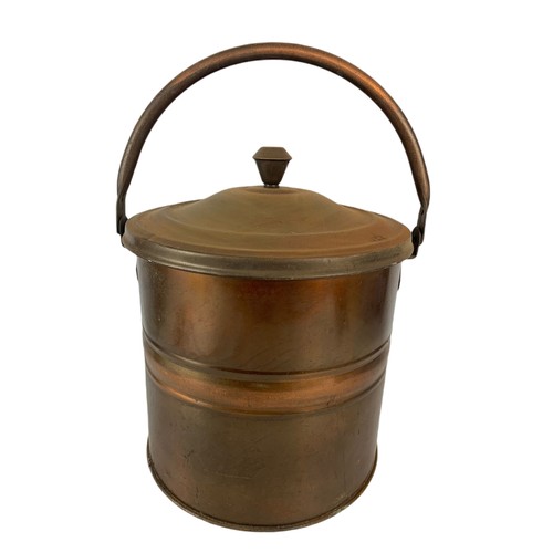 355 - Vintage copper coal bucket and companion set. 33x35cm