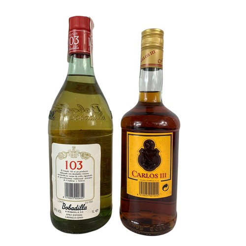 360 - 2 bottles of brandy. 1 litre of Bobadilla and 70cl of Carlos III Solera Reserva