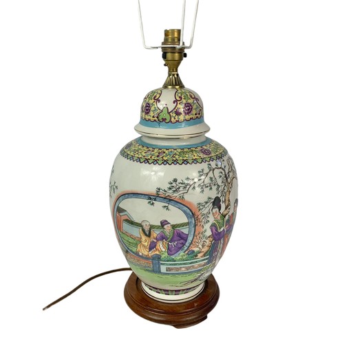 538 - Large Japanese pottery lamp. 61cm