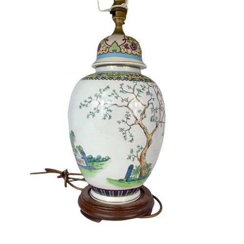 538 - Large Japanese pottery lamp. 61cm