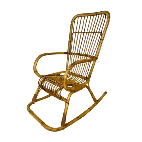 996 - Italian 1960’s mid century high back bamboo rocking chair. 108cm