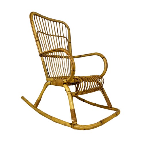 996 - Italian 1960’s mid century high back bamboo rocking chair. 108cm