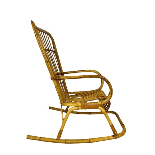 996 - Italian 1960’s mid century high back bamboo rocking chair. 108cm