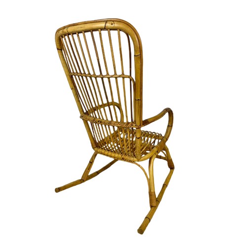 996 - Italian 1960’s mid century high back bamboo rocking chair. 108cm