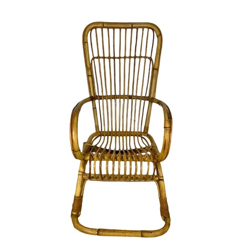 996 - Italian 1960’s mid century high back bamboo rocking chair. 108cm