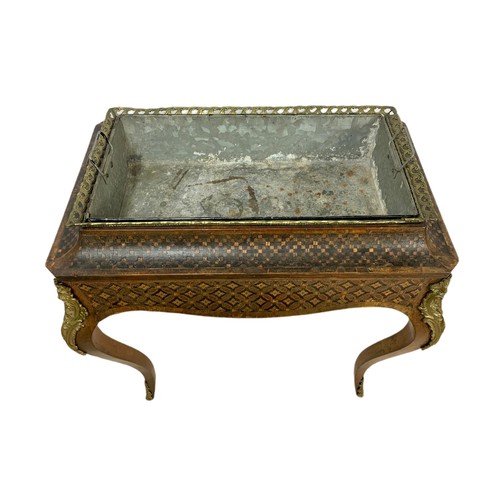 962 - 19th century French inlaid jardiniere table with brass mounts and gallery. 69x44x79cm