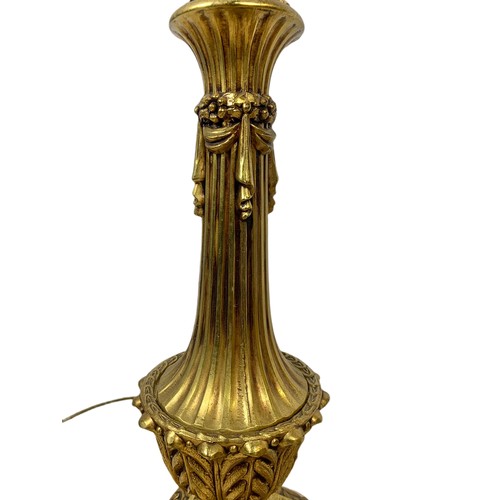 1016 - Pair of large vintage ornate brass lamps. 95cm