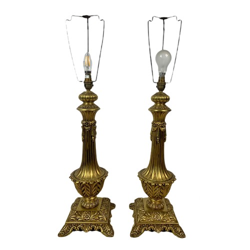 1016 - Pair of large vintage ornate brass lamps. 95cm