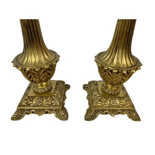 1016 - Pair of large vintage ornate brass lamps. 95cm