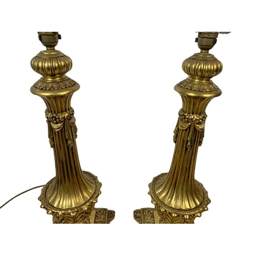 1016 - Pair of large vintage ornate brass lamps. 95cm