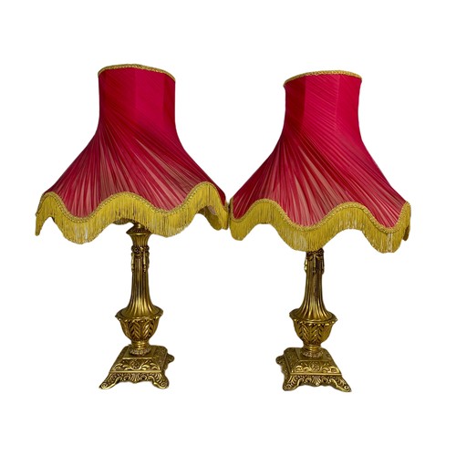 1016 - Pair of large vintage ornate brass lamps. 95cm