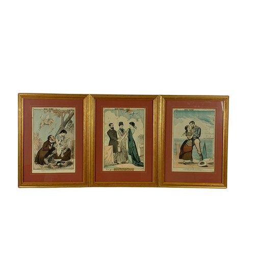 370 - Set of 6 19th century Weekly Freeman cartoon prints in a gilt frame. 61.5/46cm