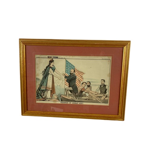 370 - Set of 6 19th century Weekly Freeman cartoon prints in a gilt frame. 61.5/46cm