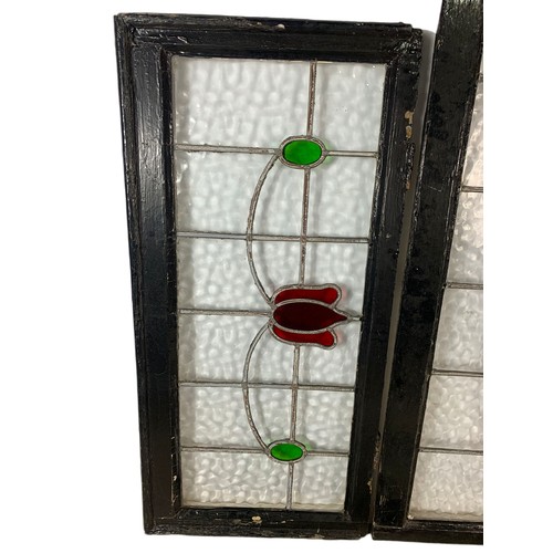 372 - 3 vintage framed stain glass windows. Largest 119x57.5cm