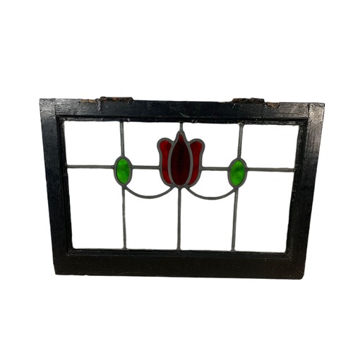 372 - 3 vintage framed stain glass windows. Largest 119x57.5cm