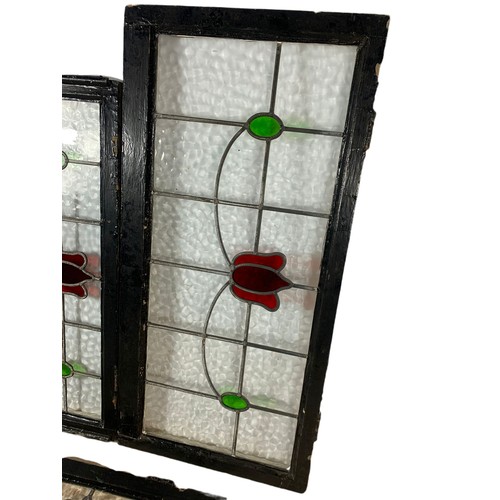 372 - 3 vintage framed stain glass windows. Largest 119x57.5cm