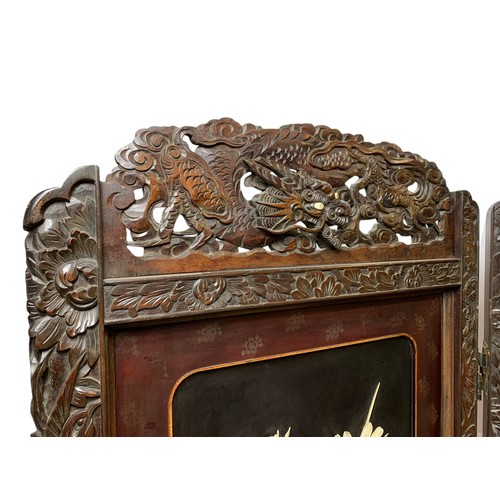 968 - Large late 19th century ornate Japanese 2 tier screen with faux ivory and carved dragon decoration. ... 