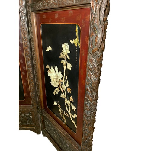 968 - Large late 19th century ornate Japanese 2 tier screen with faux ivory and carved dragon decoration. ... 