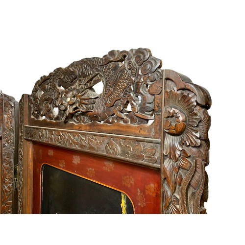 968 - Large late 19th century ornate Japanese 2 tier screen with faux ivory and carved dragon decoration. ... 