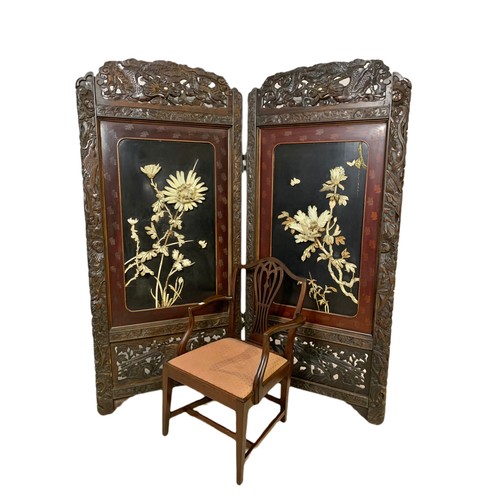 968 - Large late 19th century ornate Japanese 2 tier screen with faux ivory and carved dragon decoration. ... 