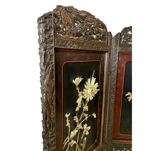 968 - Large late 19th century ornate Japanese 2 tier screen with faux ivory and carved dragon decoration. ... 