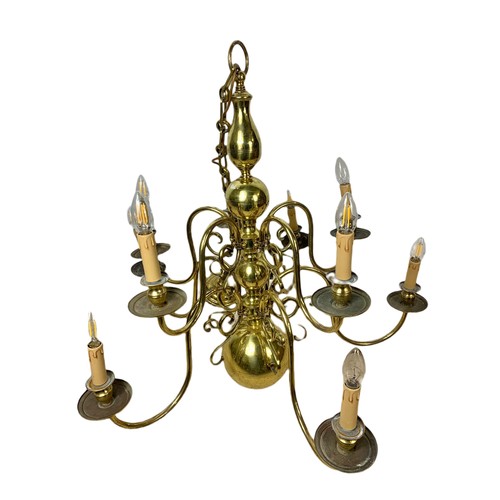 576 - Large vintage brass chandelier. 85x167cm including chain, vase 85x85cm