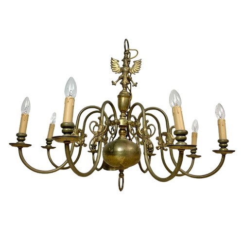 577 - Large vintage brass chandelier. Including chain 88x150, base 88x69cm