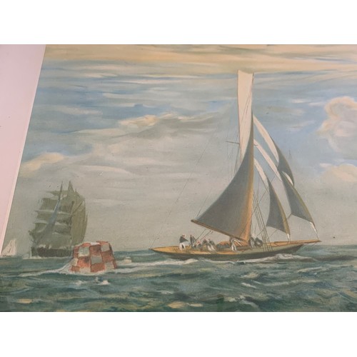 632 - Large Norman Wilkinson watercolour painting of yachts. 77/52cm