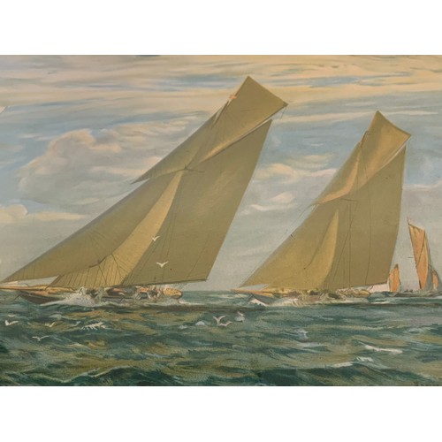 632 - Large Norman Wilkinson watercolour painting of yachts. 77/52cm