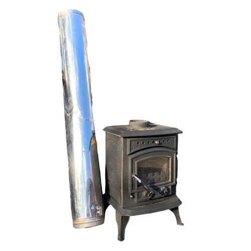 31b - Cast iron wood burning stove. With back burner.  Base measures 48x38.5x67cm.