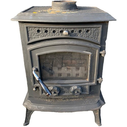 31b - Cast iron wood burning stove. With back burner.  Base measures 48x38.5x67cm.