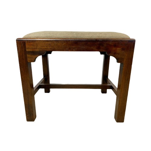 1064 - Early 20th tapestry top mahogany framed stool. 49x37.5x42cm