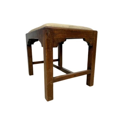 1064 - Early 20th tapestry top mahogany framed stool. 49x37.5x42cm