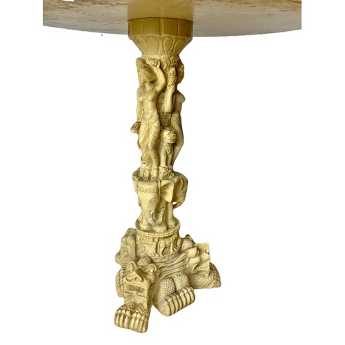 1075 - Ornate ivory style side table with glass top. 46x50cm