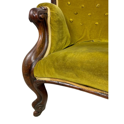 1059 - Victorian double end couch on cabriole legs. 190cm